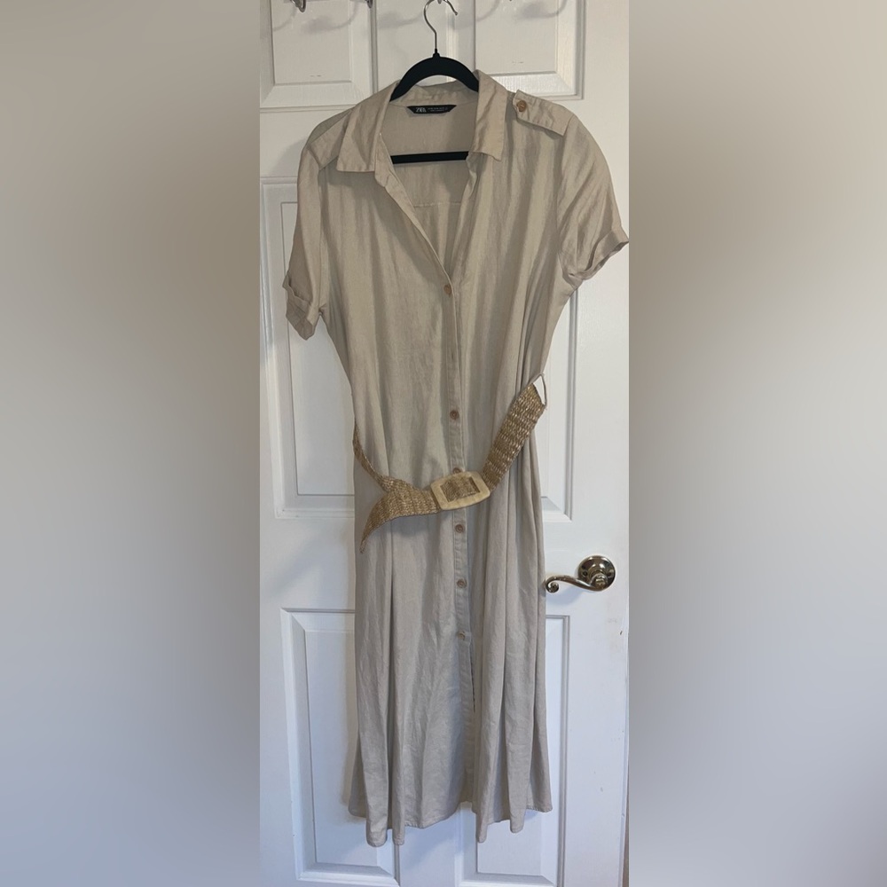 Zara Linen Blend Belted Dress